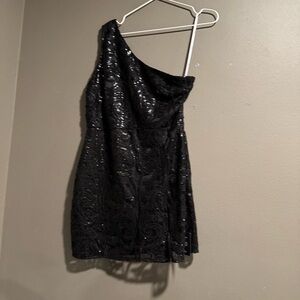 Lulu's Shimmering Black One-Shoulder Bodycon Dress Size Large
